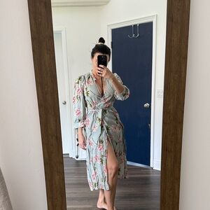 Topshop Green Floral Wrap Robe
